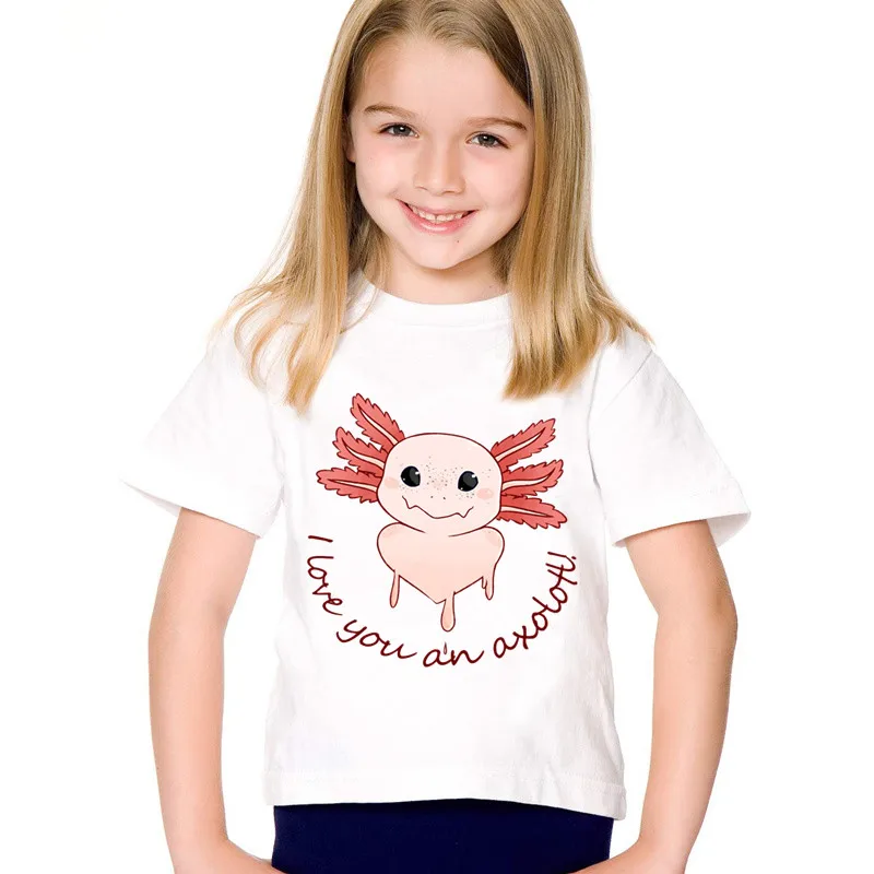 Модные милые розовые Axolotl Детские футболки с принтом Детская летняя футболка