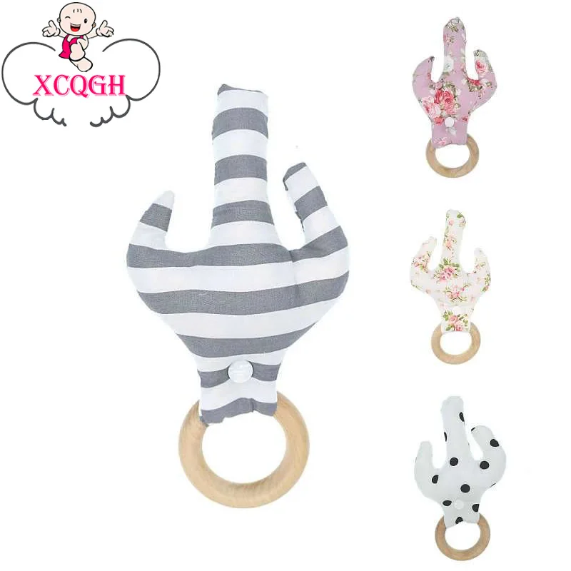 

XCQGH 1Pcs Wooden Teething Ring Safe Organic Wood Cactus Teethers for Infant Baby Chew 13 Patterns