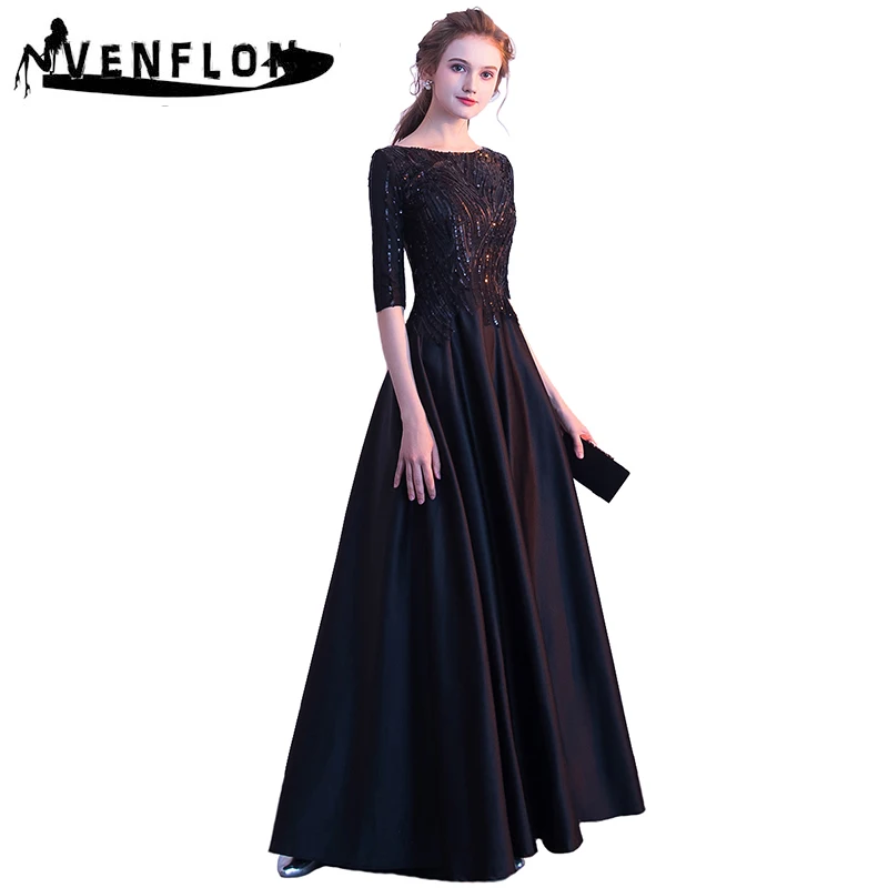 VENFLON High Quality 2019 Summer Dress Women Elegant Sexy Half Sleeve Sequin Dress 2XL Lady Ball Gown Wedding Long Party Dress