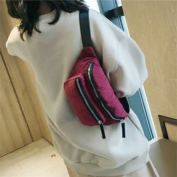 

Women Fashion Corduroy Plain Fanny Pack Elegant Ladies Girl Waist Bag Festival Waist Belt Pouch Travel Sport Holiday Money Bag