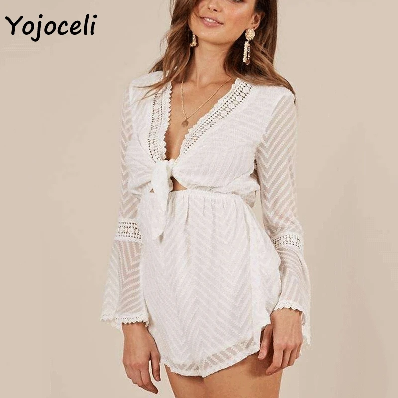 Yojoceli 2018 boho пляжные комбинезоны комбинезон с длинными расклешенными рукавами