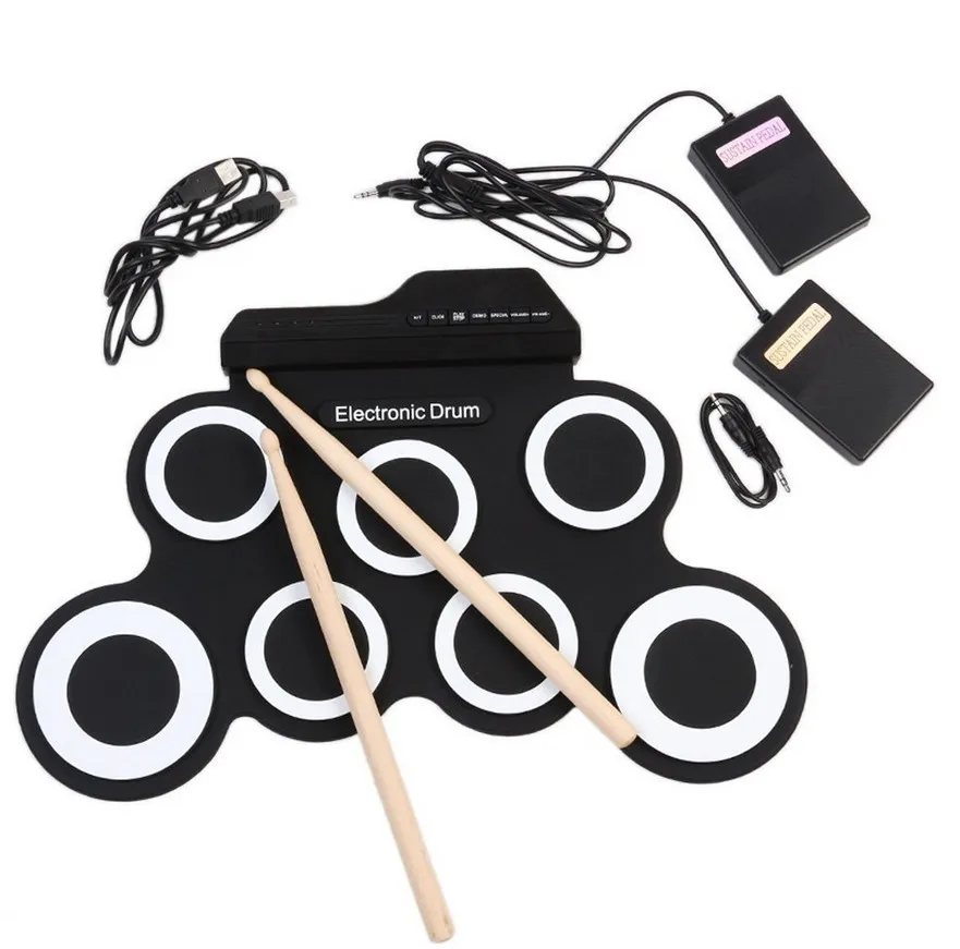 

Professional 7 Pad Digital Portable Collapsible Silicone Musical Roll-up Electronic Drum Pad K Set with Stick