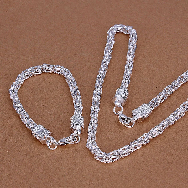 

2018 silver 925 jewelry sets 5mm schmuck chains links necklace bracelets for men women fashion indian costume jewellery set