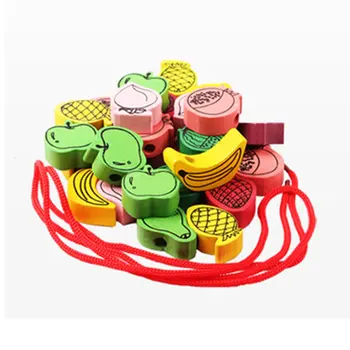 

2017 Baby Wooden Toys Cartoon Lacing Wooden Threading Beads Game Education Top 25pcs Sets