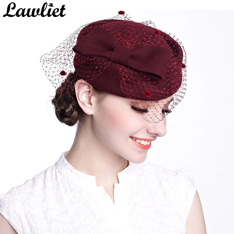 Winter Fedoras Pillbox Hats Vintage Style Wool Felt Women Fascinator