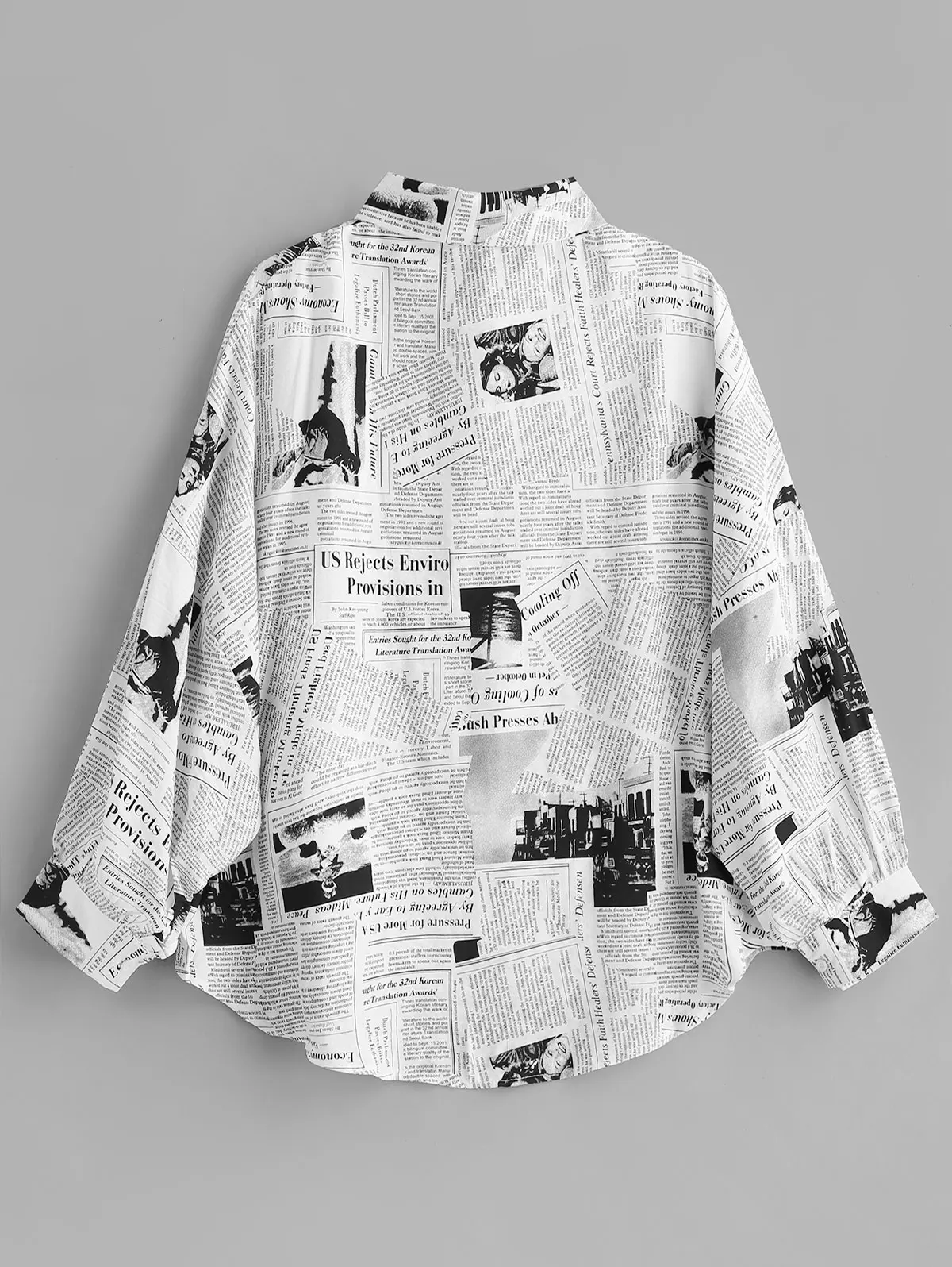 ZAFUL Асимметричная рубашка с газетным принтом Длинные повседневные рубашки