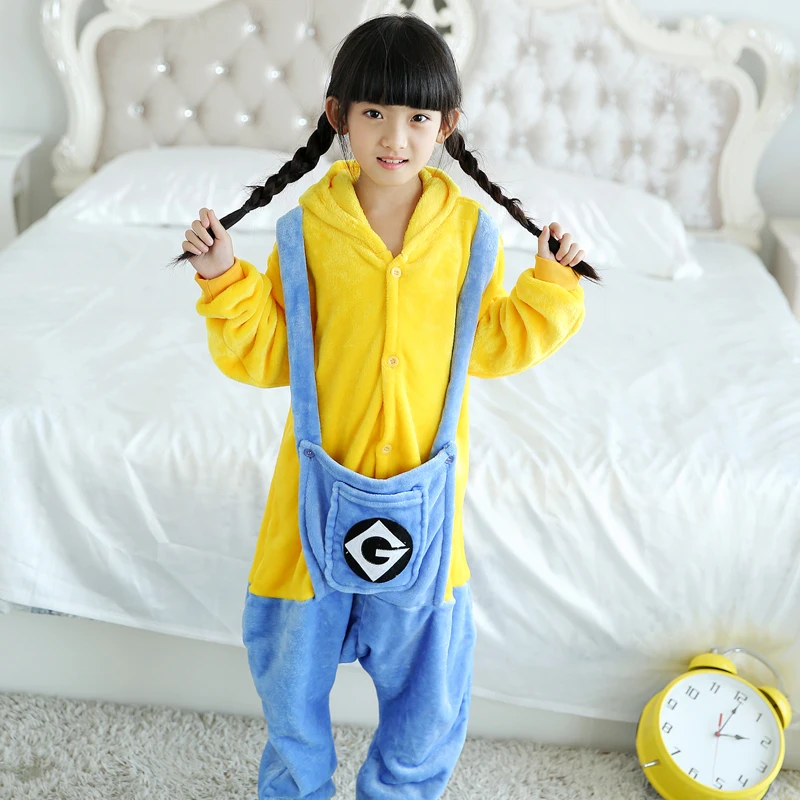Cute Yellow Minions Kigurumi Pyjamas Funny Children Onesies Cartoon Pajamas One-piece Sleepwear Cosplay For Halloween Jumpsuit (4)