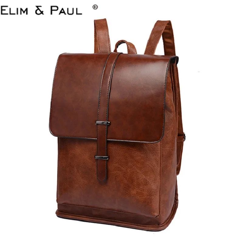 

New Retro PU Leather Backpack Male School Mens Leather Business Bag Large laptop Shopping Travel Bag Vintage Solid Backpacks