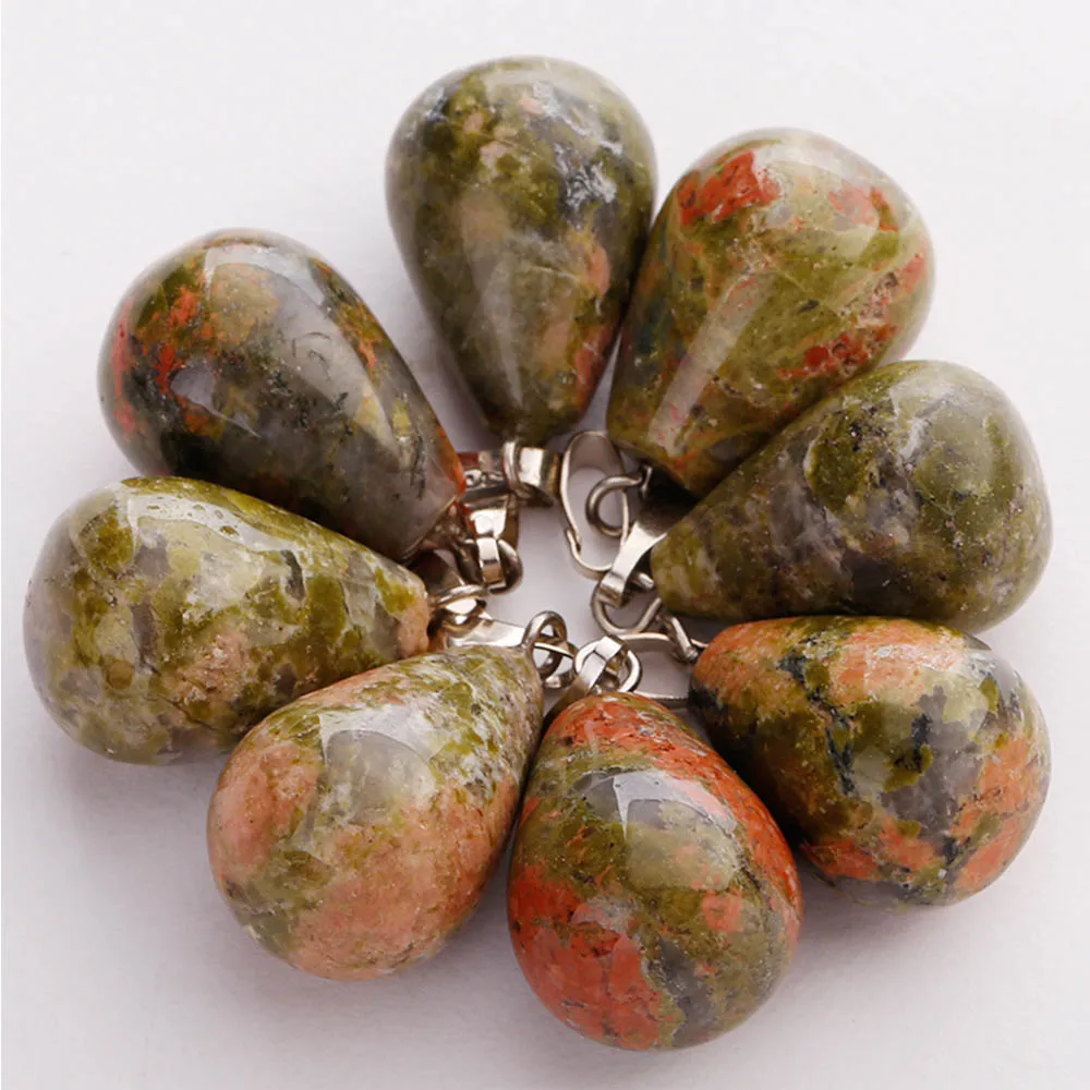 Unakite 50 шт./лот Горячие кулоны смешанного цвета Круглый Дождевая капля, слеза Камень Подвески самодельные ювелирные изделия для женщин - Окраска металла: Unakite