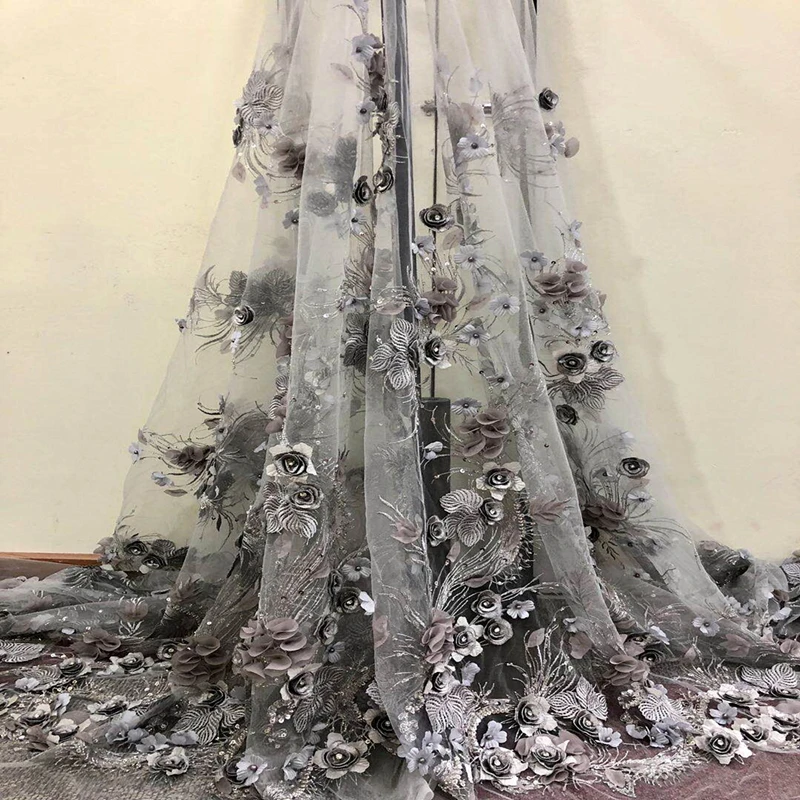 

Luxury African Net Lace Fabric French 3D Flowers Embroidered 2019 High Quality Swiss voile Tulle Laces Fabrics 5Yards/Lot A2056