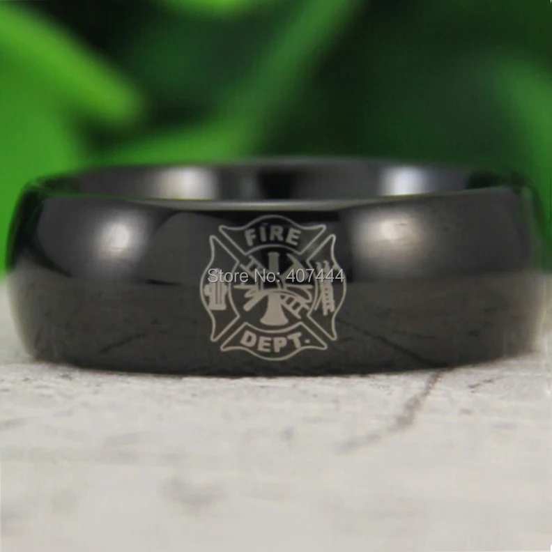 

Free Shipping YGK JEWELRY Hot Sales 8MM Black Dome Fireman FireFighter Fire Police Men's Tungsten Wedding Ring