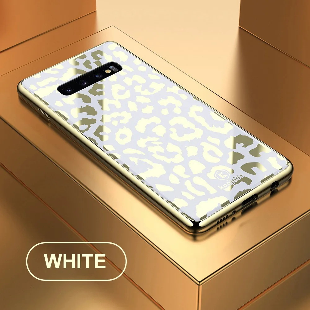 OTAO стеклянный чехол с леопардовым принтом для samsung Galaxy S9 S10 Plus S10e, Жесткий Чехол из поликарбоната для samsung Note 9, мягкий чехол из ТПУ с краями - Цвет: White