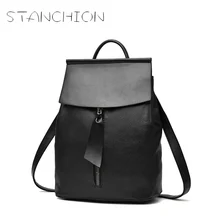 Фотография DUDINI Women Leather Backpack Small Minimalist Solid Black School Bags For Teenagers Girls Feminine Backpack sac a dos femme