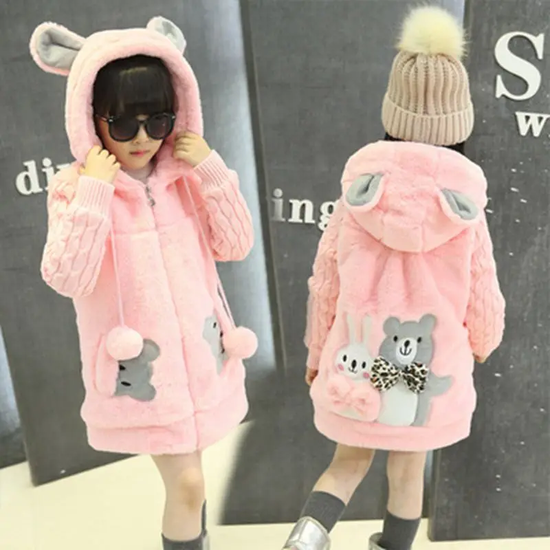Baby Girls Coats Children's Cotton-padded Warm Winter Jackets Cartoon animal printed ear Hooded long down Sweaters Coats For Teenage 3-14Y kids clothing (3)