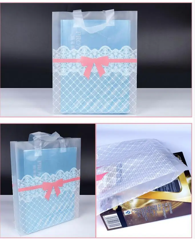 38x43cm Large Clear Plastic gift bag with handles,large Striped thick