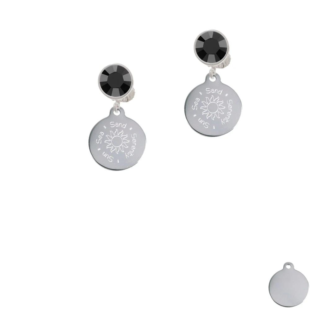 Engraved Sun Sea Sand Crystal Clip On Earrings (2)