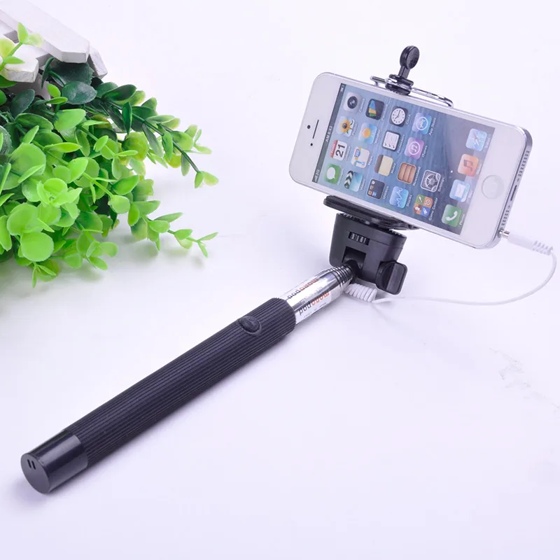 New Extendable Handheld Monopod Audio Cable Selfie Wired Selfie Stick