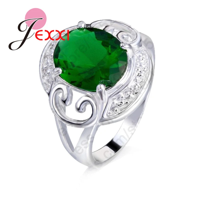 

JEXXI lOSE MONEY Noble Green Crystal Filled Genuine 925 Sterling Silver Women/Man Band Rings Wedding Party Finger Accessories