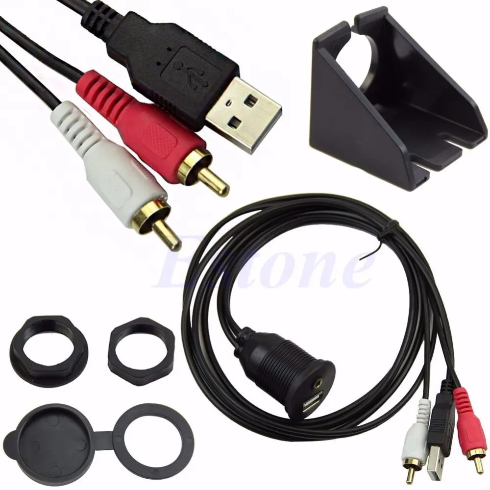 New Flush Mount Car Dashboard USB Port/3.5mm Audio to USB Male+ 2 RCA