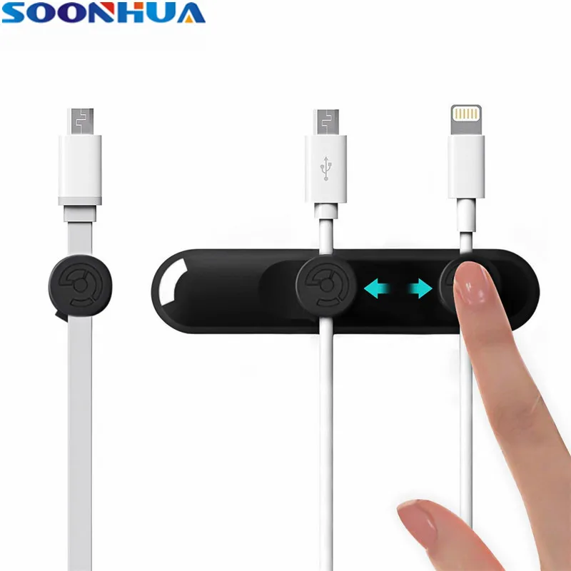 

SOONHUA Silicone Magnetic Cable Clip Multiple Slots Cable Winder USB Data Cable Organizer Desktop Management With Strong 3M Glue