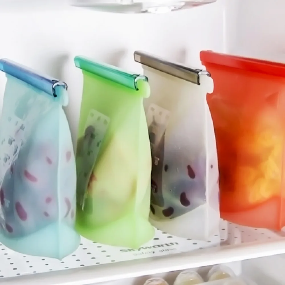 

4pcs Reusable Silicone Vacuum Food Fresh Bags Wraps Fridge Food Storage Containers Refrigerator Bag Kitchen Colored Ziplock Bag