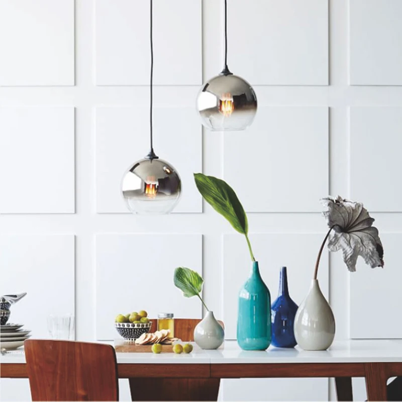 Modern Nordic glass pendant light LED E27 gradient color loft creative hanging lamp for home bedroom living room restaurant shop