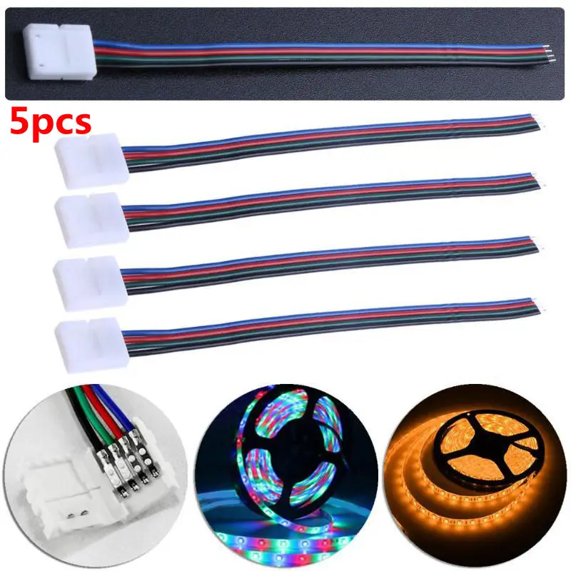 

5pcs 8mm 3528SMD RGB LED Strip Connectors 4Pin Free Welding LED Strip Connectors Welding Waterproof PCB Adapters with Wire