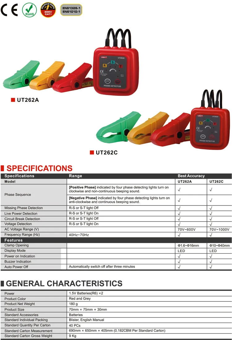 UNI-T UT262A UT262C Бесконтактный фазовый детектор, чередования фаз распознавания отсутствует фаза решения