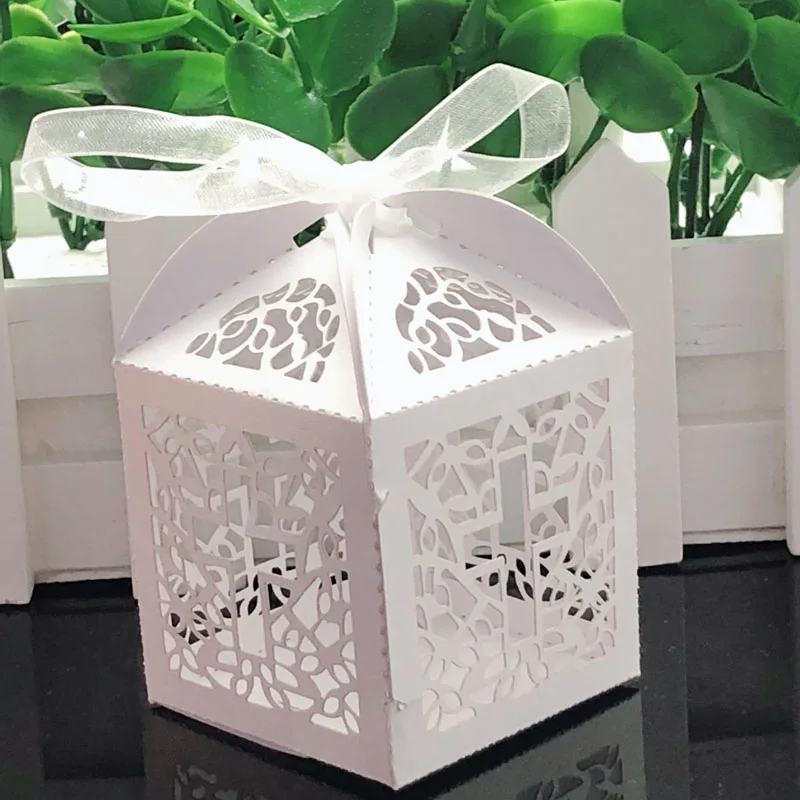 10PCS Baby Shower Favor Boxes Laser Cut Carriage Gift Candy Sweet Box 3 Colours 