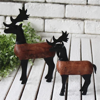 

New Arrival 2pcs Handwork Deer Crafts Figurines For Home Decoration Creative Lucky Deer Ornaments Europe Style houten decoratie