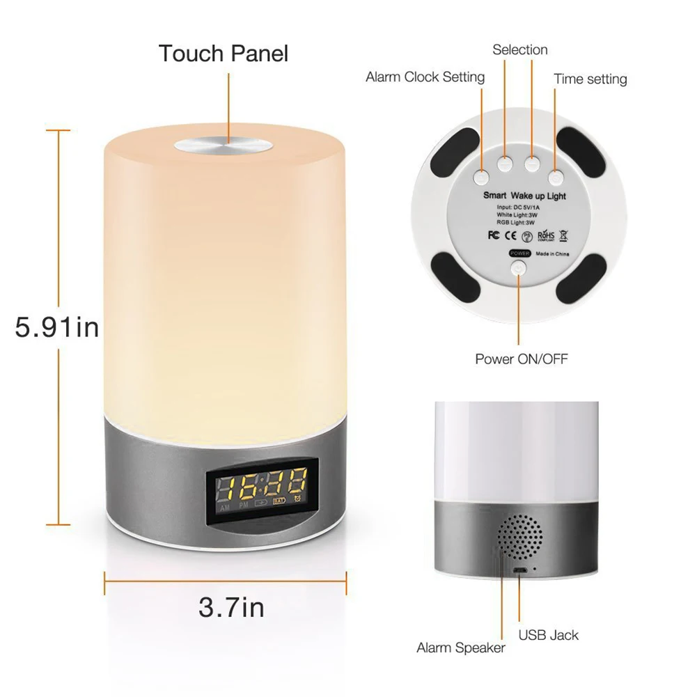 Lâmpada de Mesa Despertador do Nascer do Sol Criativo Levou Inteligente Acordar Leve Toque Noite Luz Colorida 17 Luzes noturnas