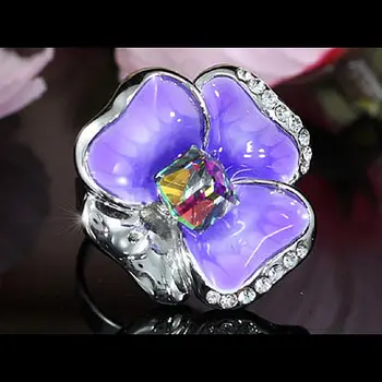 

Peacock Star Purple, Pink, Yellow, Blue Flower Ring use Austrian Crystal - CSR152