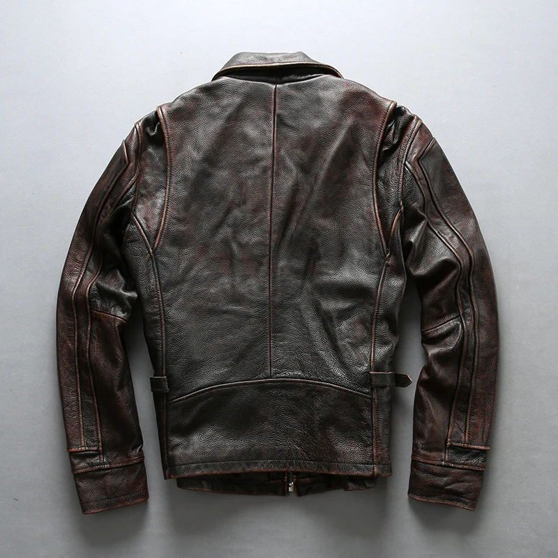 Flash Sale Read Description! Asian size men's cow leather jacket mens genuine cowhide leather vintage jacket A1319