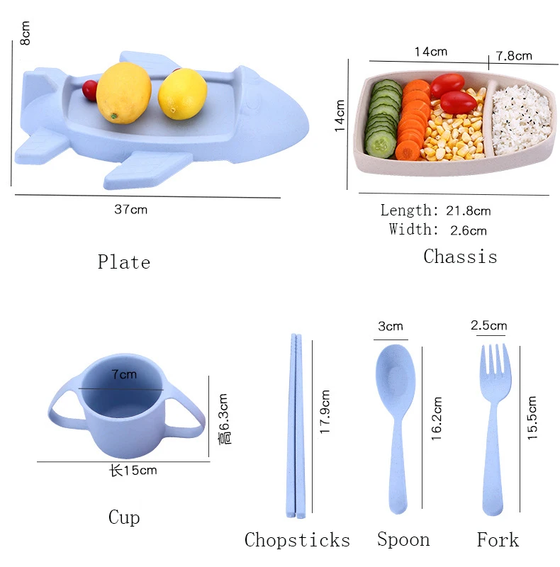 Ideacherry 6 шт./компл. посуда пшеницы из бамбукового волокна; Детские коробки самолет, учебные тарелки для столовая утварь для кормления набор детская посуда набор