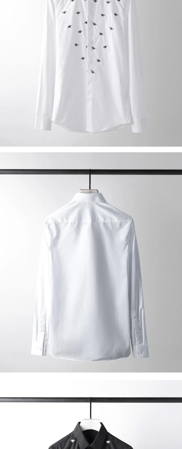 Мода пчелы вышивка рубашки для мужчин 2019 с длинным рукавом повседневное тонкий Camisas отложным воротником 80% хлопок бизнес мужской рубашк