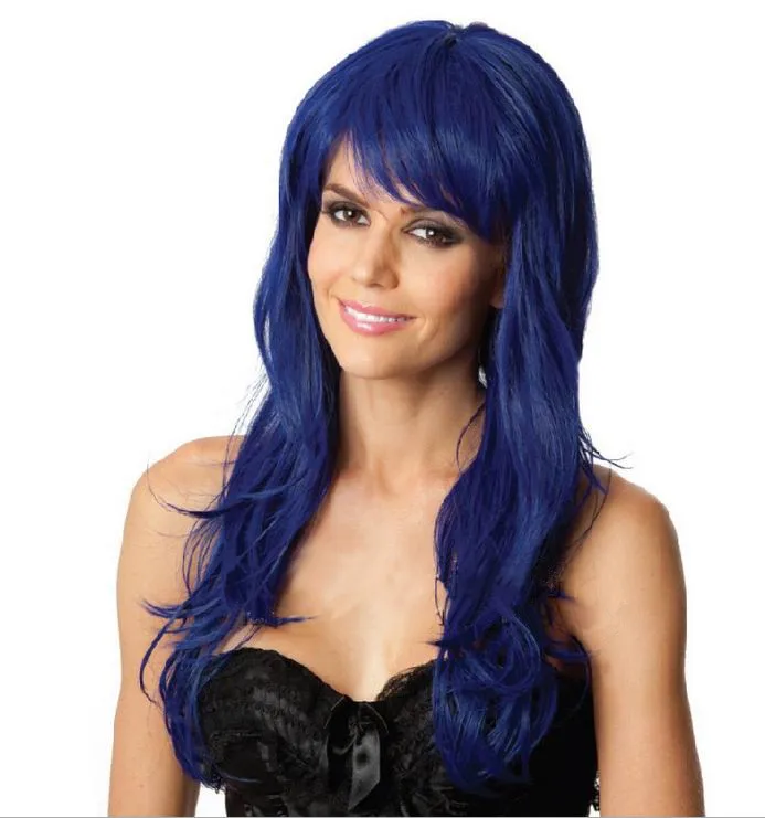 Роскошный термостойкий синий головной убор для женщин, синие волосы для девочек, вечерние волосы для косплея