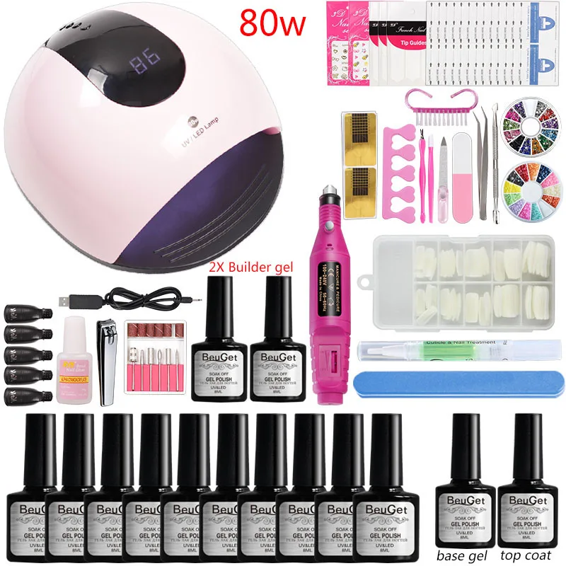 

Nail Kit Professional Manicure Set Acrylic Kit Liquid Polygel Builder Nail Extension Kit Led Uv Lamp 10 Color Gel Nail Polish