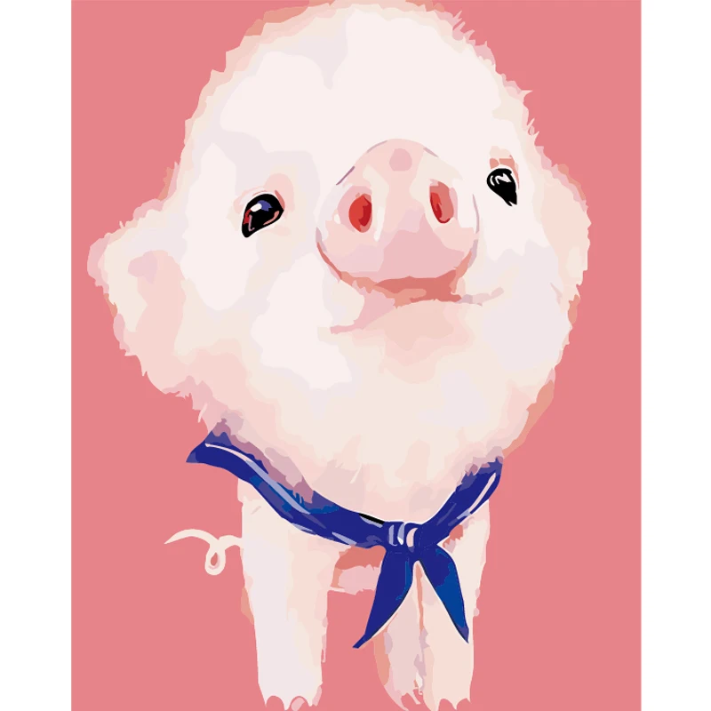 

Frameless Cartoon Animals DIY Paint By Number For Children Pink Pig Image Acrylic Paint By Numbers Unique Gift For Child Artwork