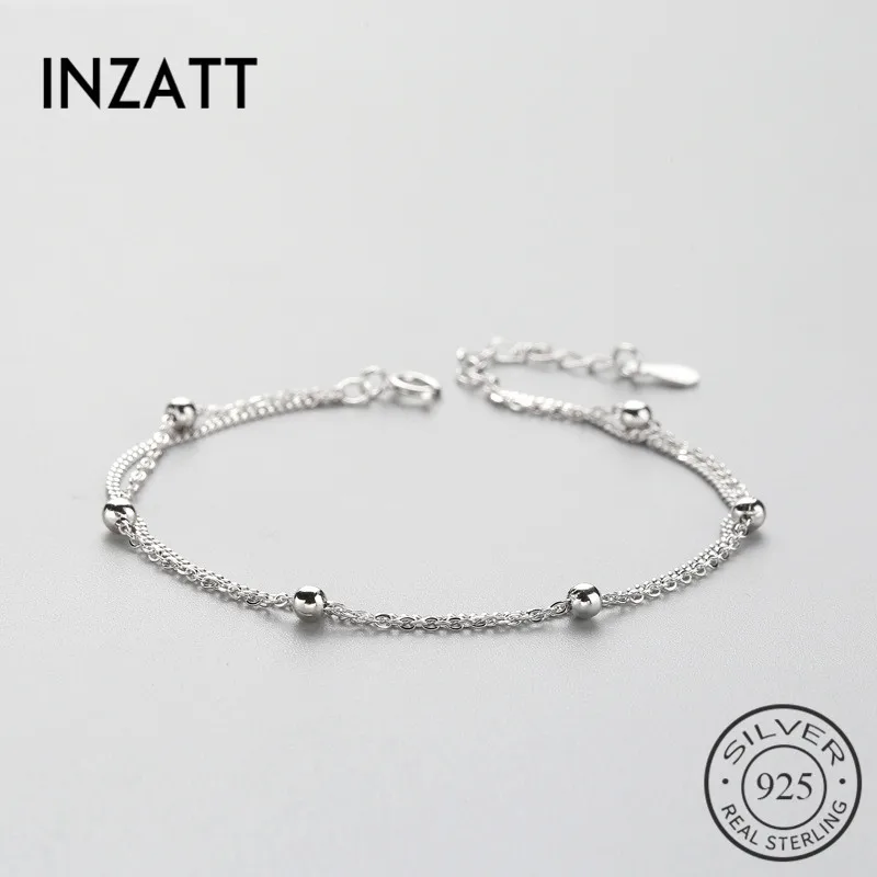 

INZATT Real 925 Sterling Silver Smooth Surface Beads Double Bracelet Minimalist Fine Jewelry For Women Party Accessories Gift
