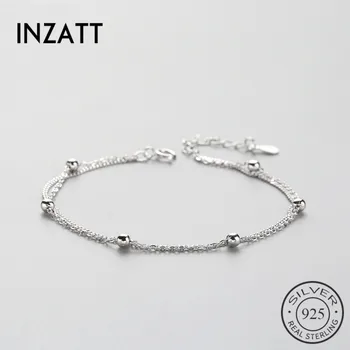 

INZATT Real 925 Sterling Silver Smooth Surface Beads Double Bracelet Minimalist Fine Jewelry For Women Party Accessories Gift
