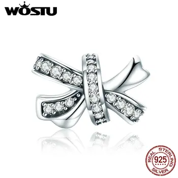 

WOSTU Authentic 100% 925 Sterling Silver Bowknot Crystal CZ Beads Charms fit Bracelet & Necklace Women Fashion Jewelry CQC773