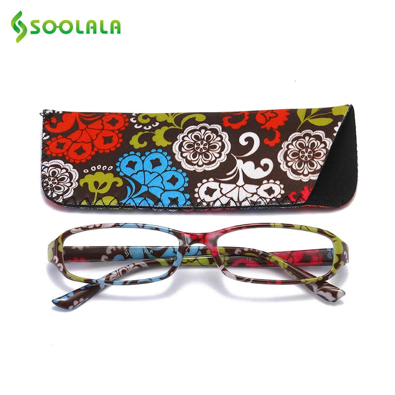 SOOLALA 4pcs Womens Reading Glasses Spring Hinge Rectangular Printed Reading Glasses w/ Matching Pouch +1.0 1.5 1.75 2.25 to 4.0