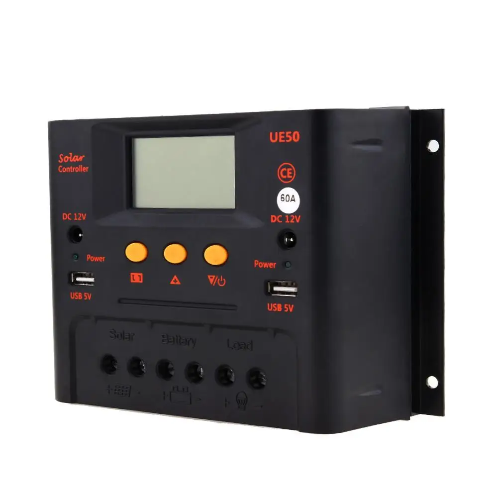 Контроллер солнечной батареи PWM 30A/50A/60A 12 В 24 48 ЖК дисплей USB 5 постоянного тока