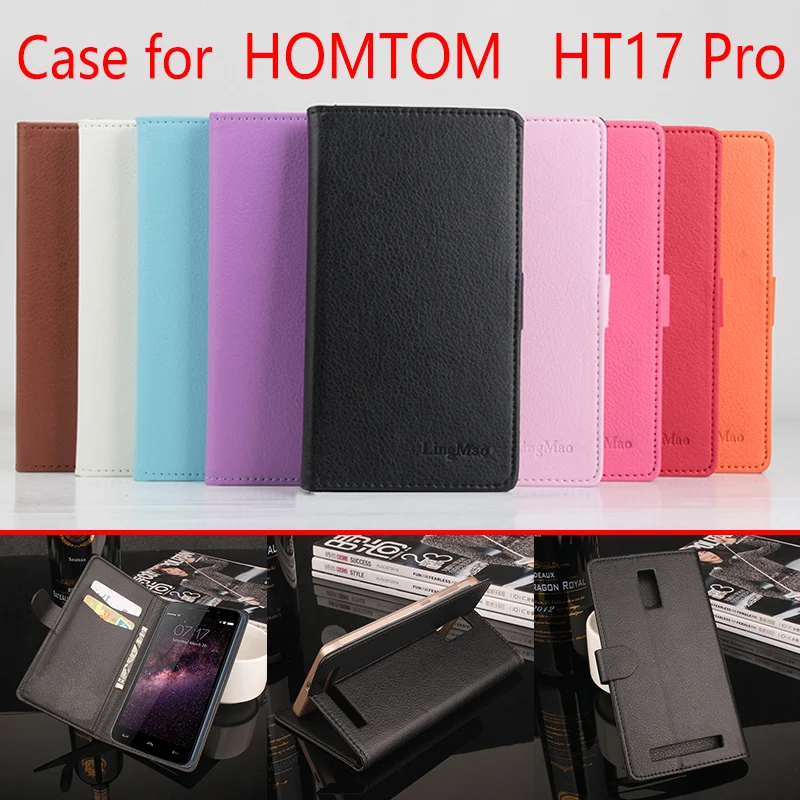 

For HOMTOM HT17 Pro Phone Case Folio Flip Pure Color Lichee Pattern PU Leather Wallet Case Cover Cash/Card Slots Factory Price