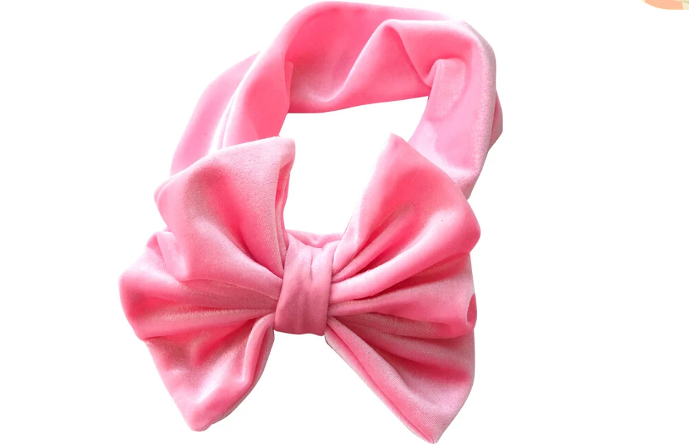 Multitrust Brand Newborn Kids Elastic Baby Velvet Hair Band Girls Flower Big Bowknot Headband Accessories sOLID SS - Цвет: F