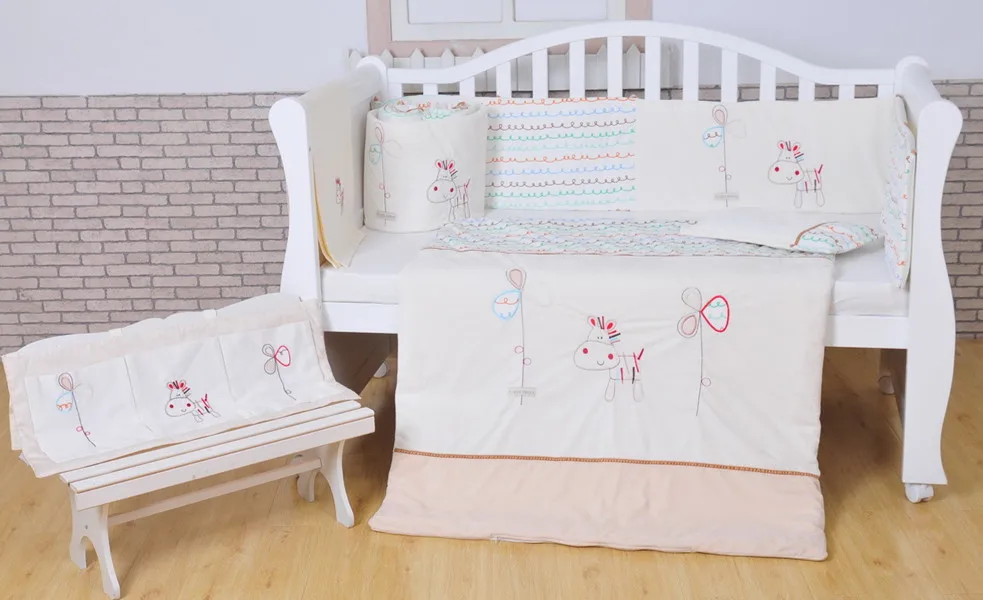 7pcs Cotton Brand Baby Crib Bedding Set For Girl Boys Cartoon