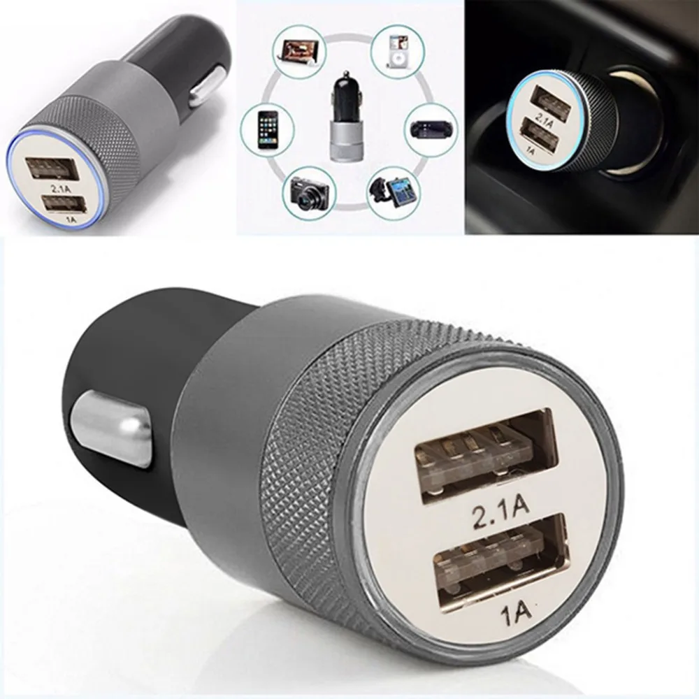 

Dual USB Car Charger 2.1A 1A Universal Intelligent Charging Auto Charger Aluminum Alloy Car Charger For Mobile Android Phone