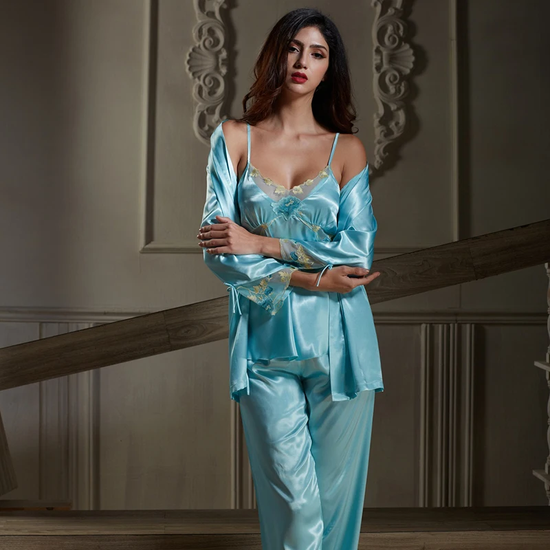 Комплект женский Шелковый из топа с длинным рукавом и брюк слинг|sleep clothes|long sleeve