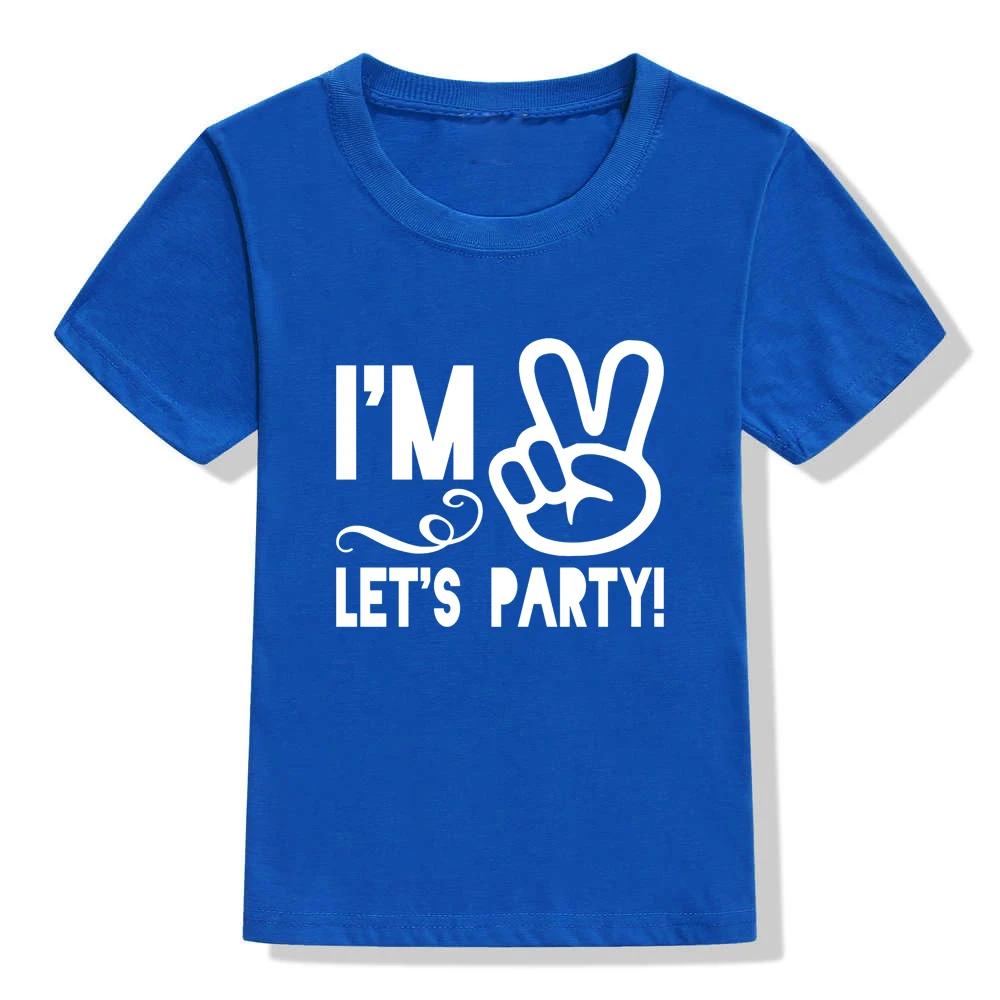 Детские Вечерние черные футболки с принтом «I Am Two Let's» забавная футболка Летняя футболка для мальчиков и девочек детская футболка «С Днем Рождения» - Цвет: 47N6-KSTBU-