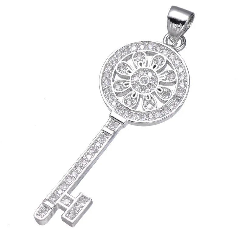 Supplies For Jewelry Bijoux Zircon Flower Key Pendant For Necklace